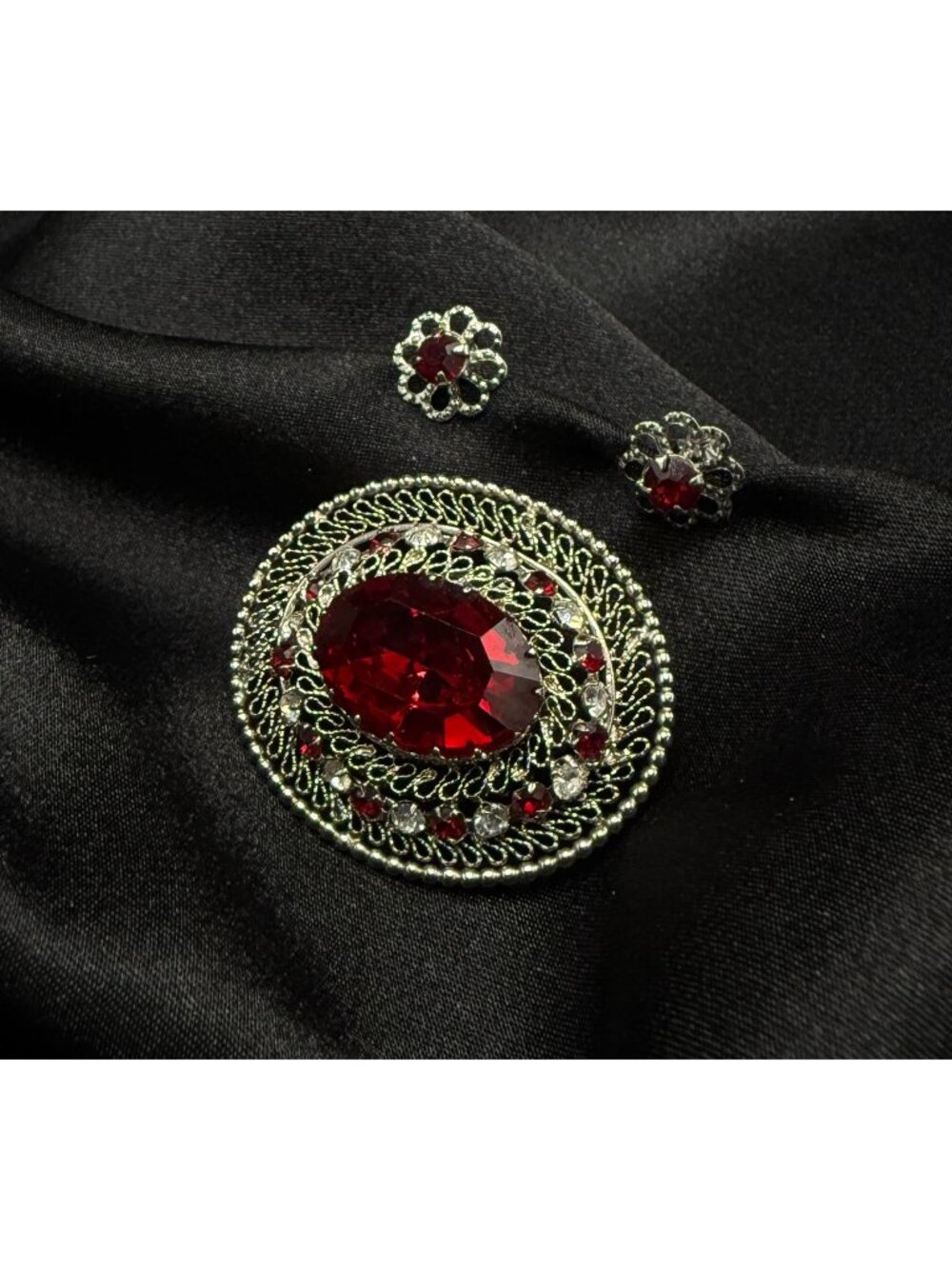 Vintage Made In Austria Signed Statement Brooch & Earrings Set
